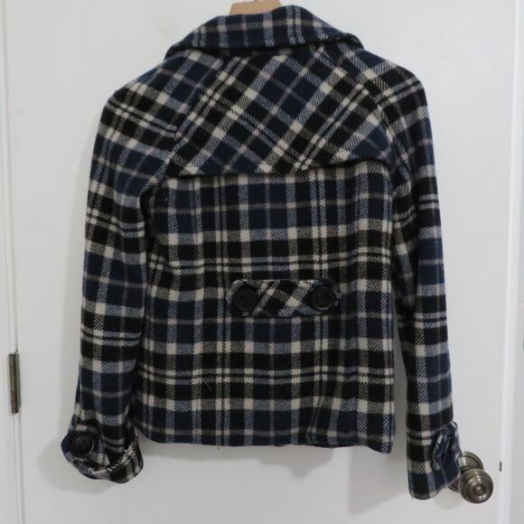 Aeropostale Womens Sz XS Blue Black Plaid Wool Blend Coat Large Button - Picture 2 of 5